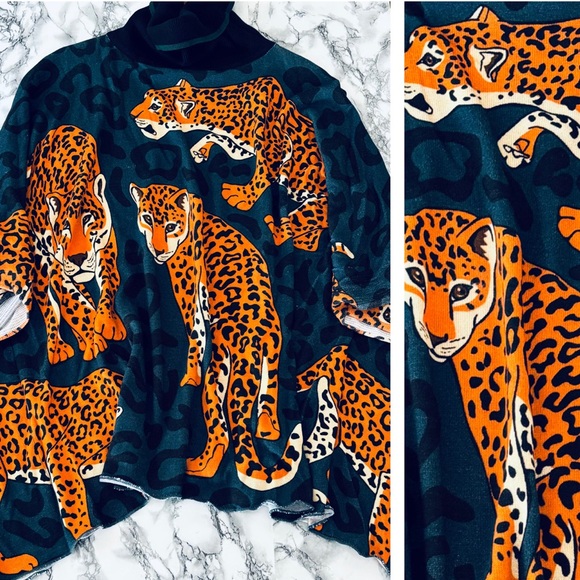 Anthropologie Conditions Apply Leopard Turtleneck Poncho Sweater - Picture 5 of 7